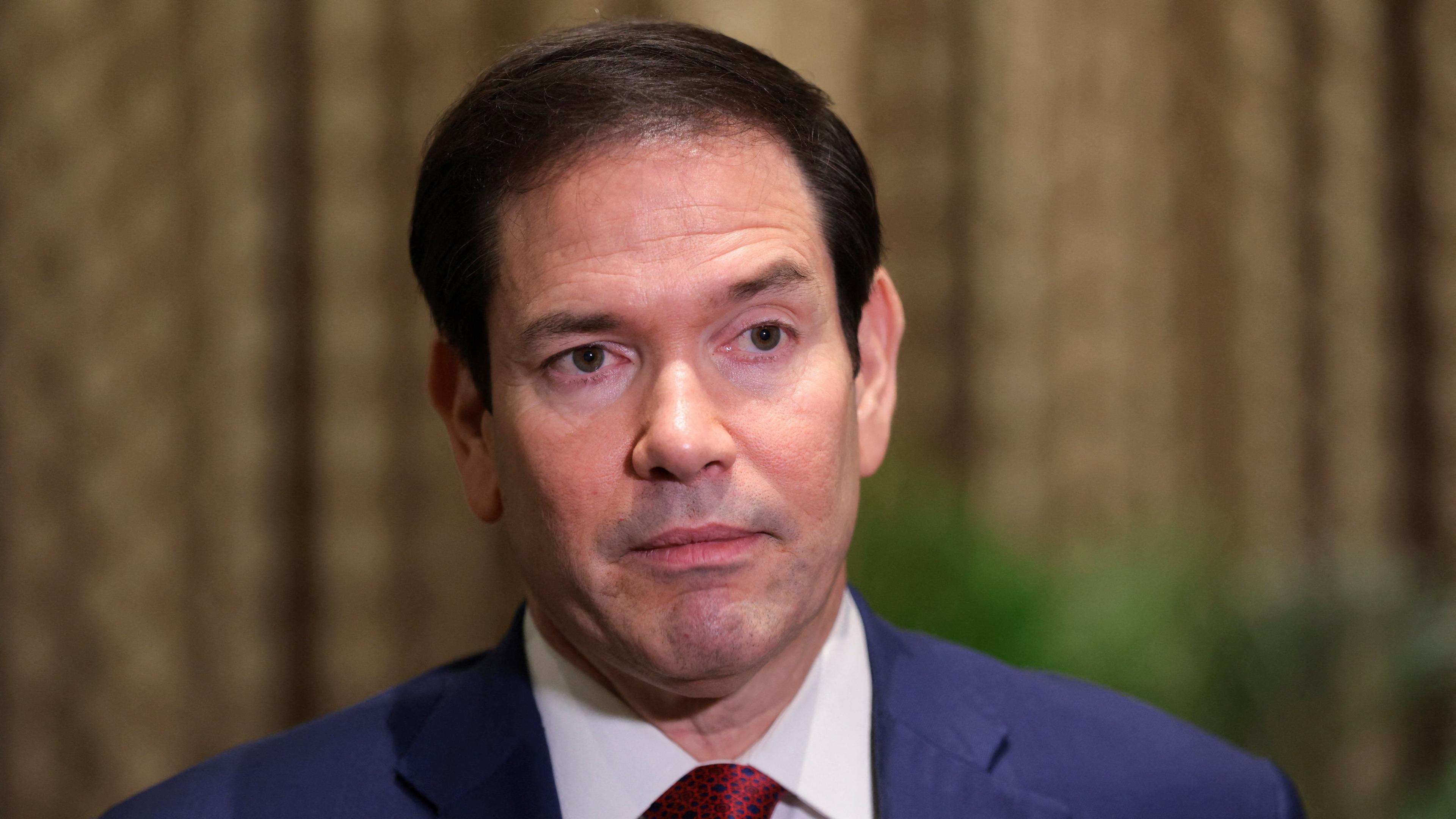 U.S. Secretary of State Marco Rubio speaking with the Indian foreign minister in Mumbai