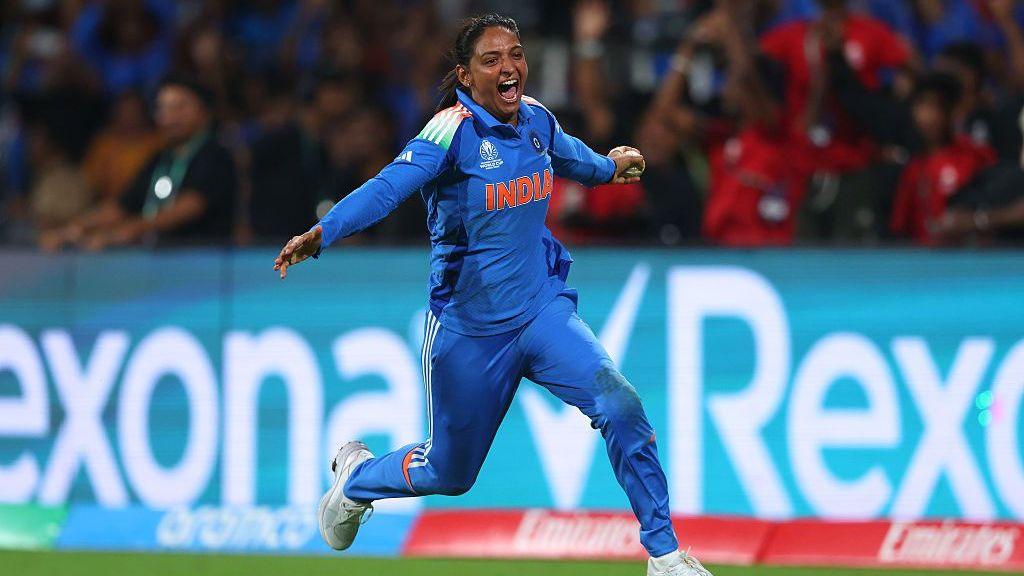 Harmanpreet Kaur celebrating after taking a catch