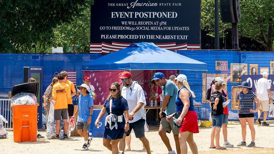 Event Postponed signage during the Great American State Fair on the National Mall