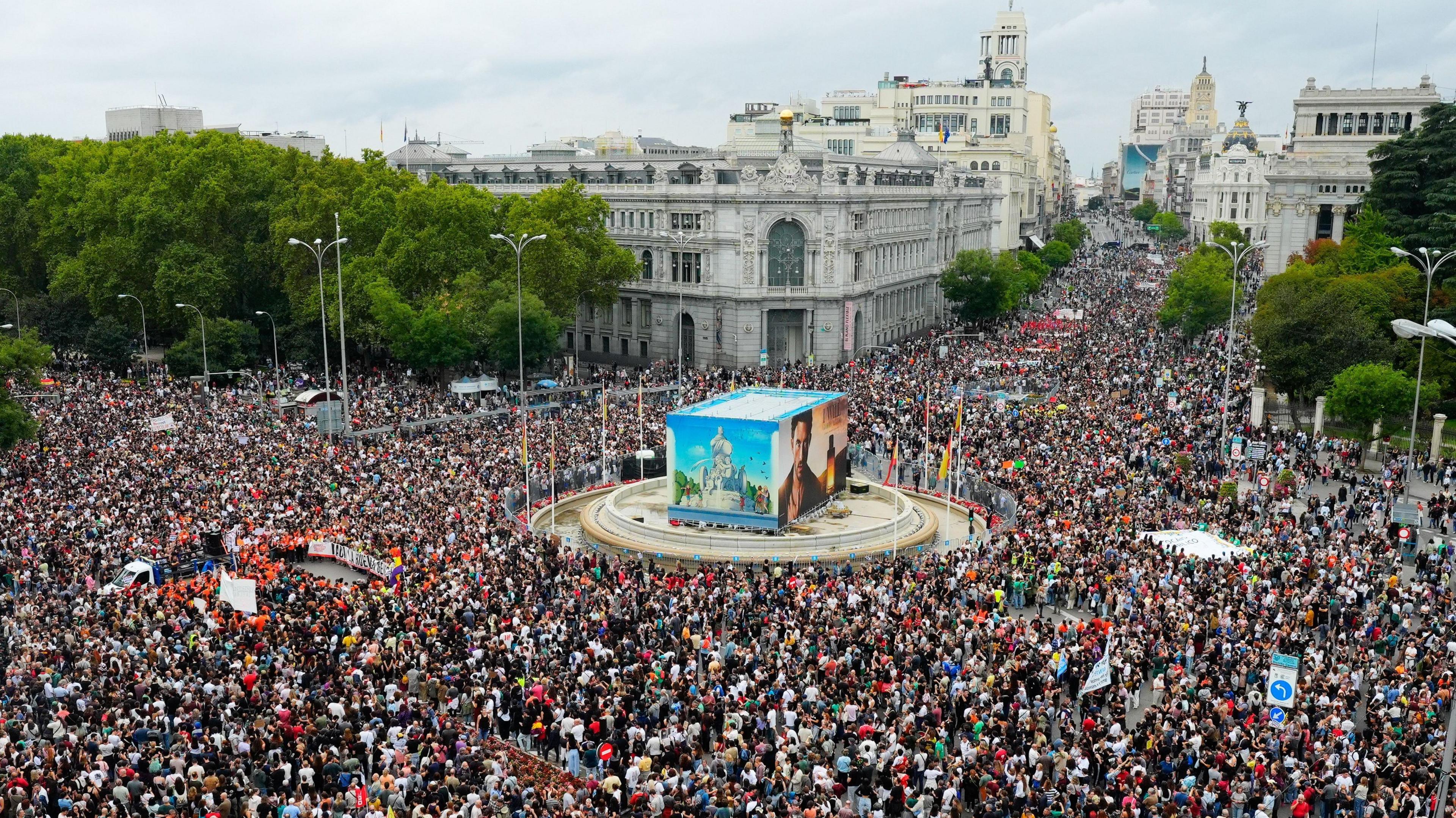 Tens of thousands of demonstrators taking to the streets in Madrid