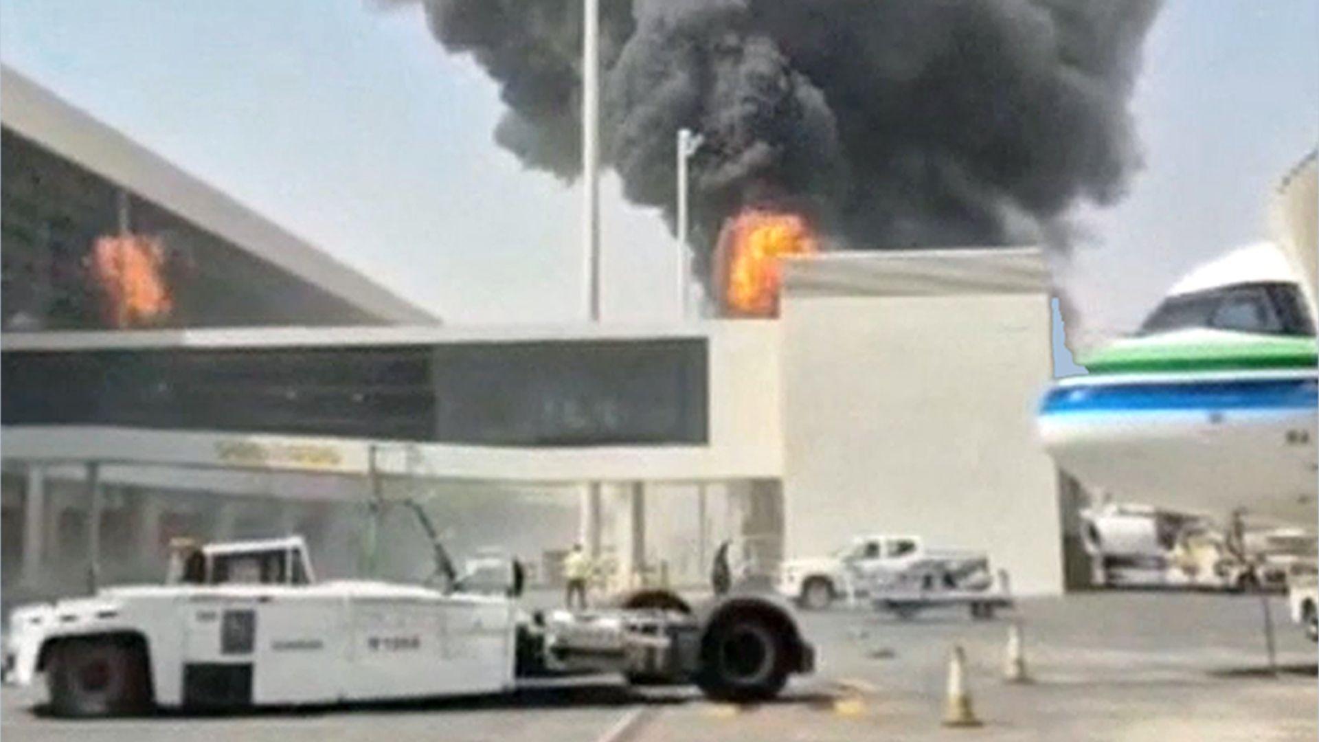 smoke and flames at Riyadh airport